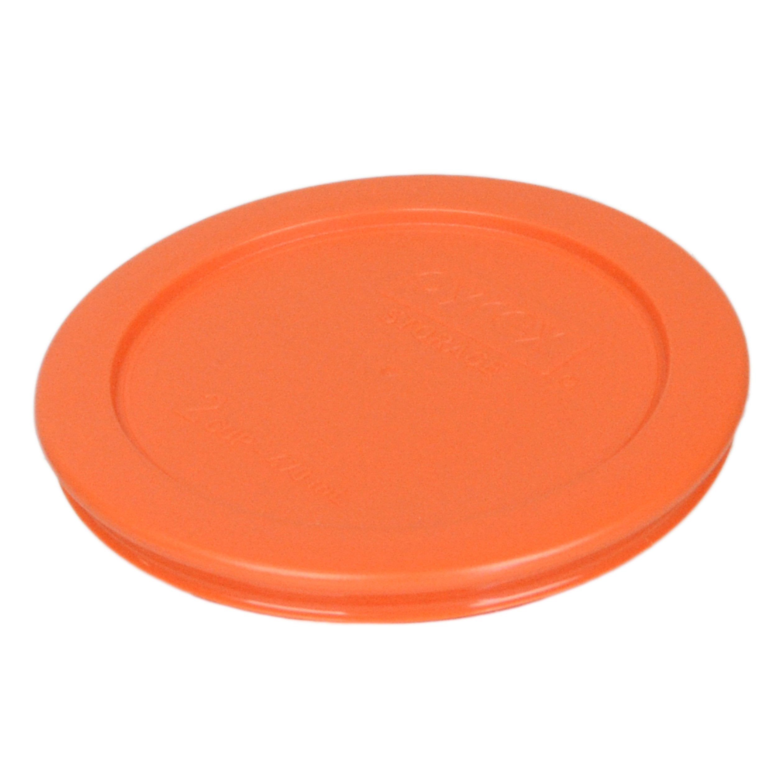 Pyrex 6-pack orange lids securely fit bowls for airtight storage.