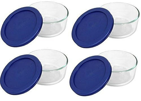 Pyrex 7200 4-pack glass bowls and lids set for organized storage.