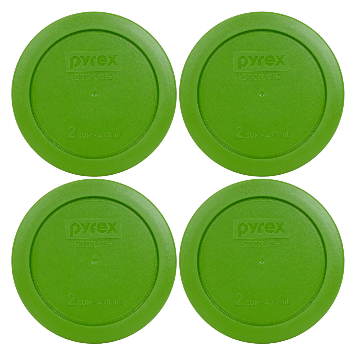 Pyrex 7200-PC lawn green 2-cup lid for fridge storage with a tight seal.