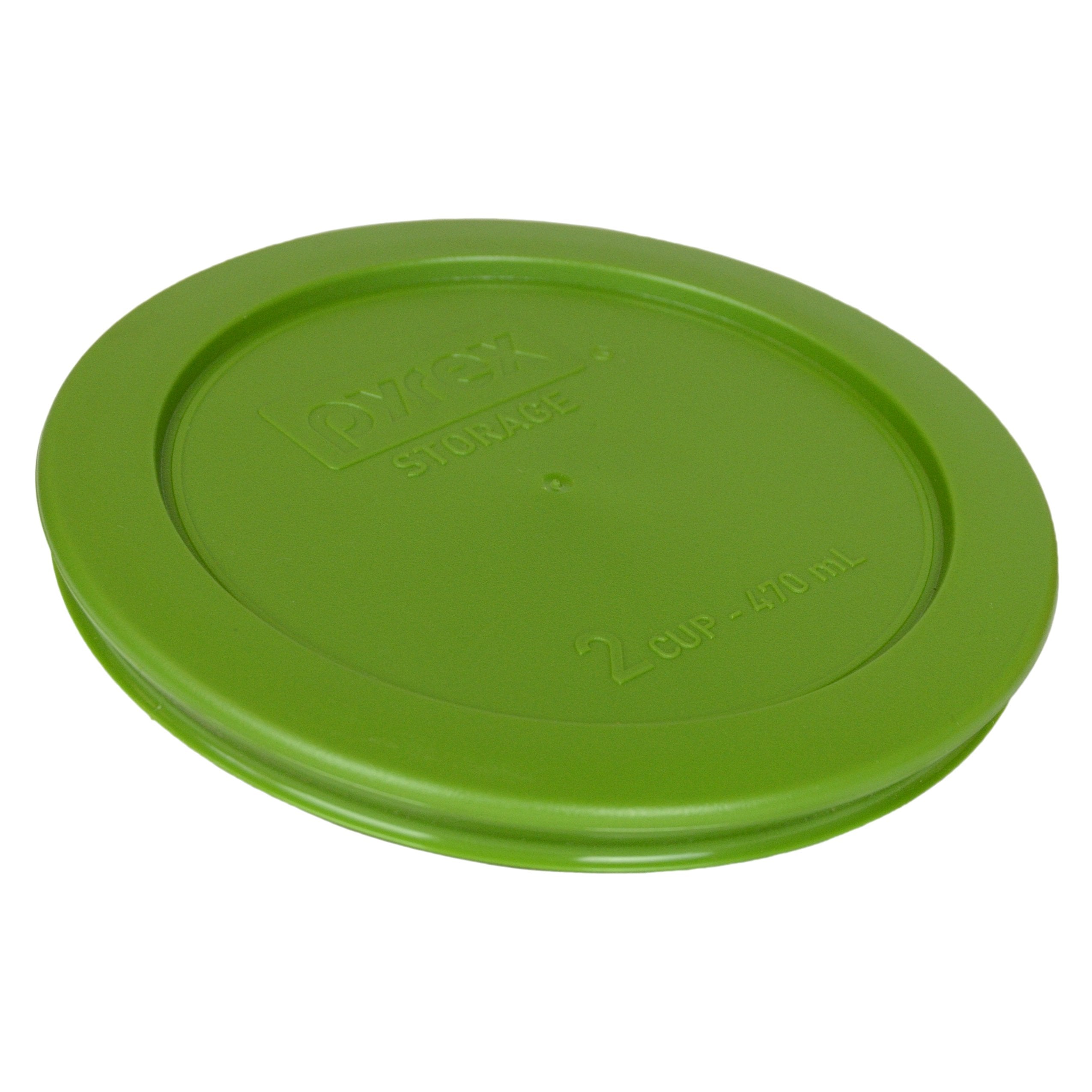 Pyrex lawn green lid fits 2-cup bowls and is dishwasher-safe for easy cleanup.