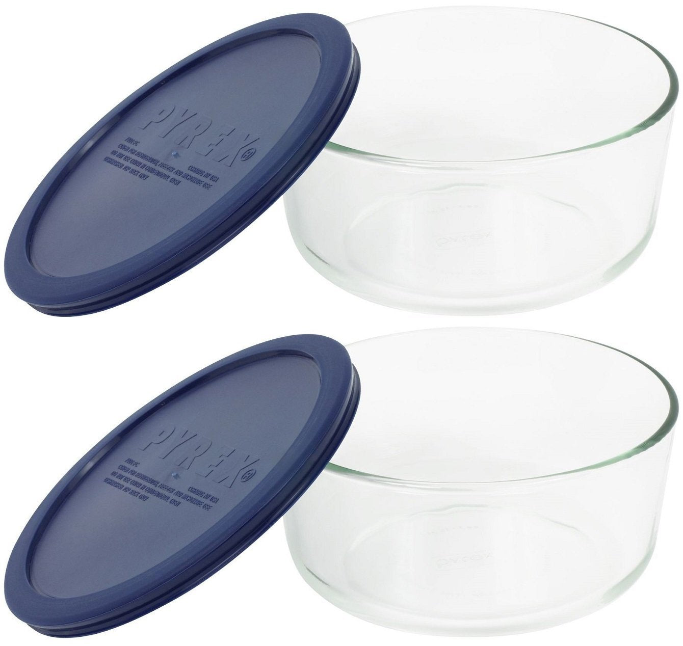 Pyrex 7201 glass bowl with dark blue lid for storage and meal prep