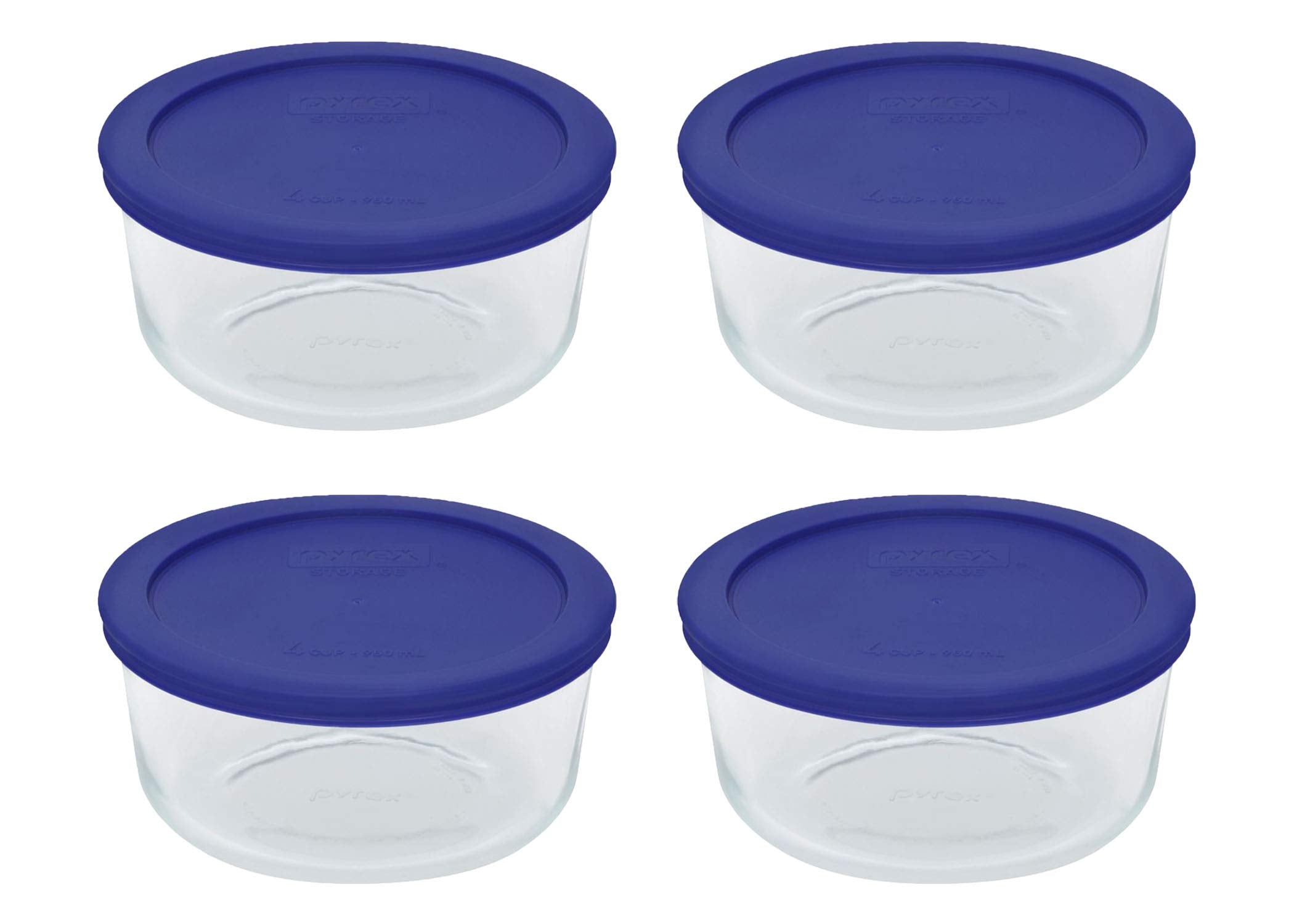 Pyrex 7201 glass bowls with cadet blue lids for BPA-free fridge storage