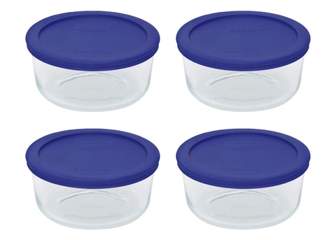 Pyrex 7201 glass bowls with cadet blue lids for BPA-free fridge storage