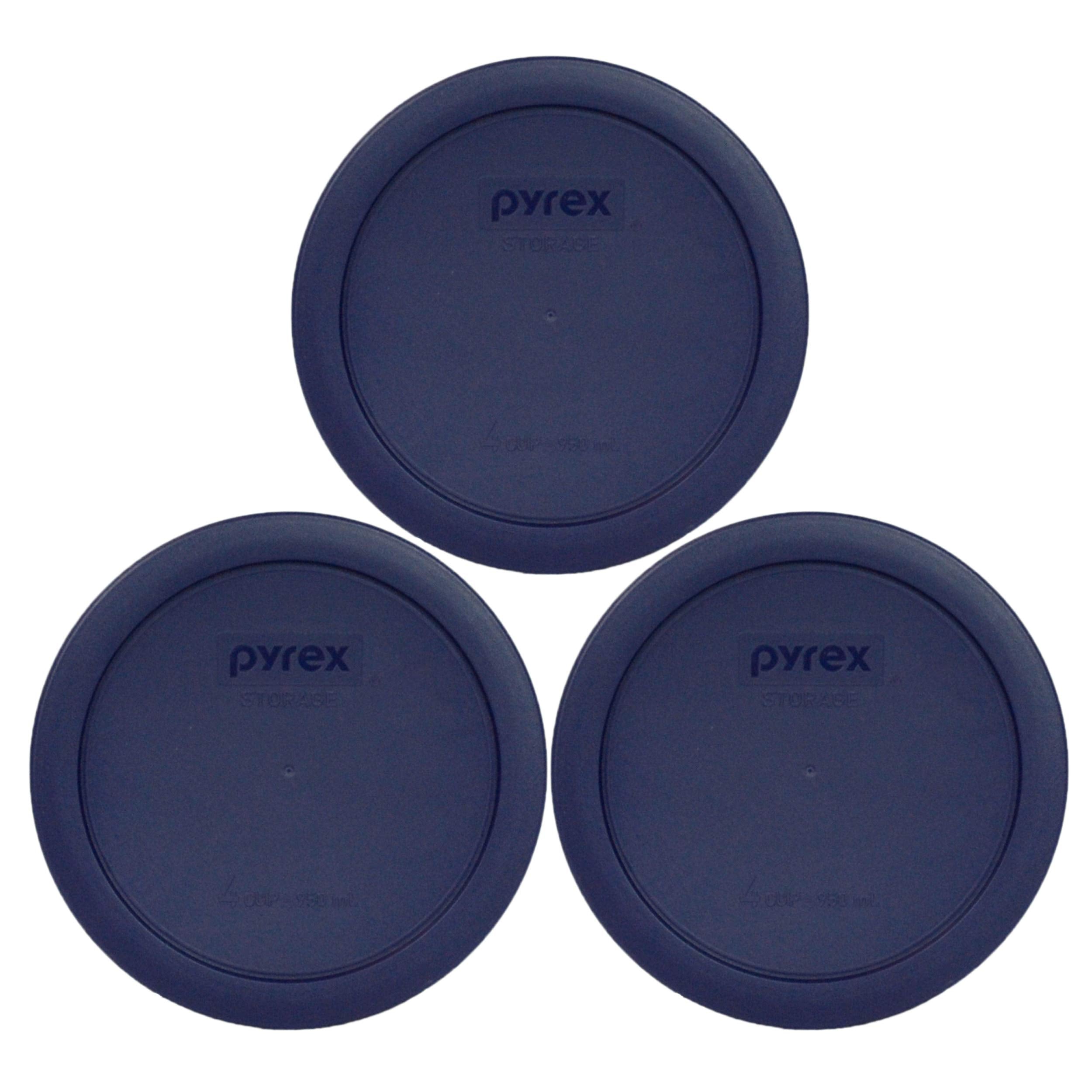 Pyrex 7201-PC dark blue round lid pack close-up for a tight seal.