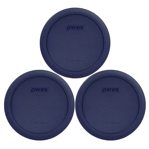 Pyrex 7201-PC dark blue round lid pack close-up for a tight seal.