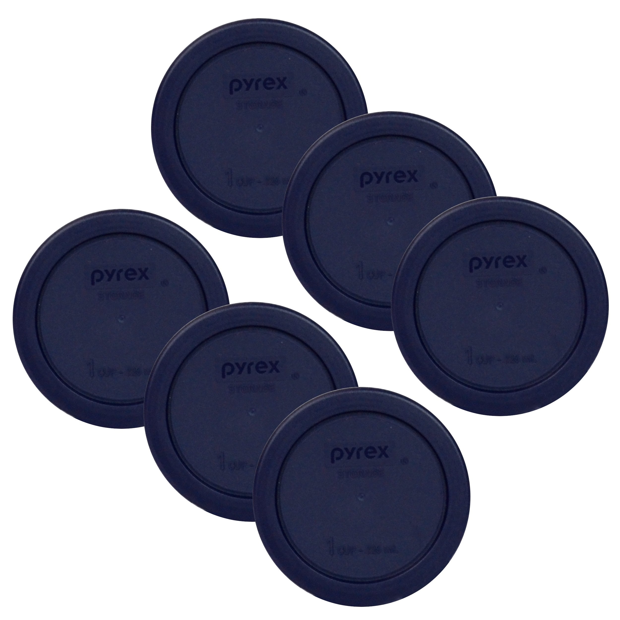 Pyrex 7202-PC lid close-up in dark blue showing the secure fit for 1-cup bowls.