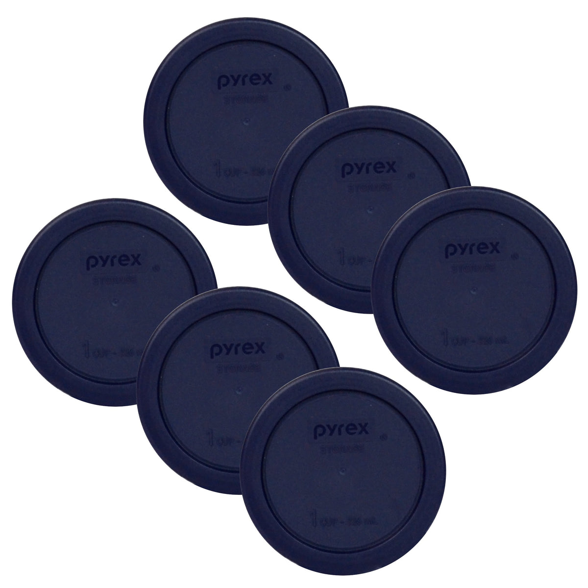 Pyrex 7202-PC lid close-up in dark blue showing the secure fit for 1-cup bowls.