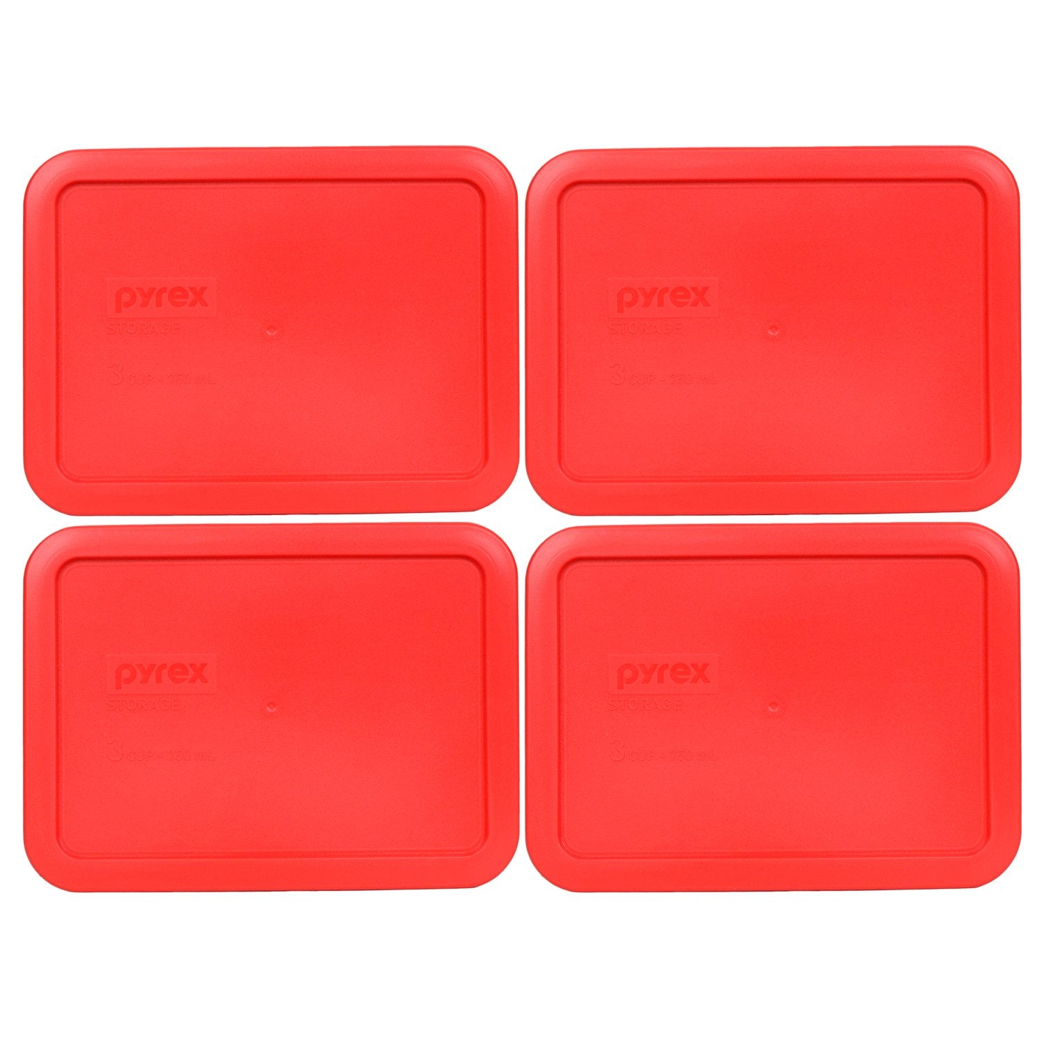 Pyrex 7210-PC red replacement lids for 3-cup dish, four-pack for organized storage.