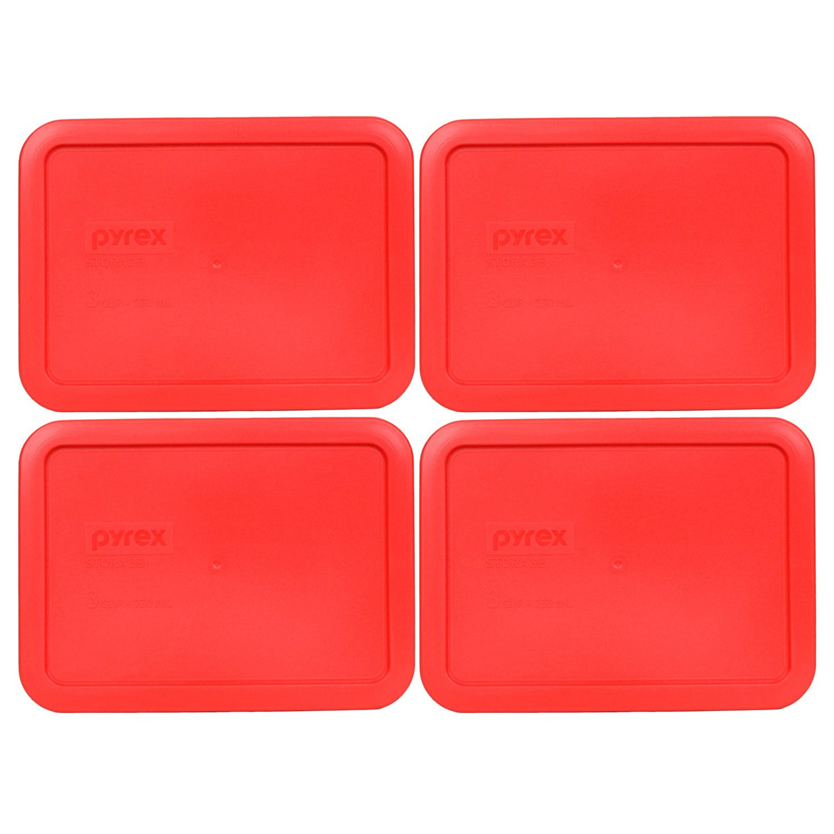 Pyrex 7210-PC red replacement lids for 3-cup dish, four-pack for organized storage.