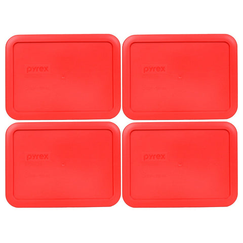 Pyrex 7210-PC red replacement lids for 3-cup dish, four-pack for organized storage.