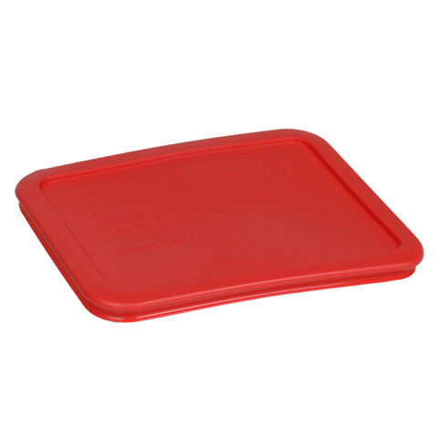 Close-up of Pyrex red lid edge sealing a 3-cup dish, top-rack dishwasher safe.