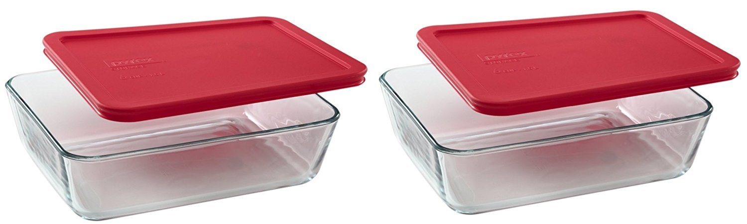 Pyrex 7211 glass dish with red lid for leftovers and versatile storage.
