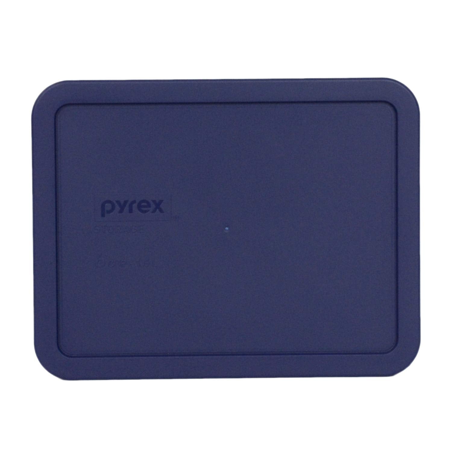 Blue Pyrex lid placed on a 6-cup dish for secure storage and microwave-ready use.