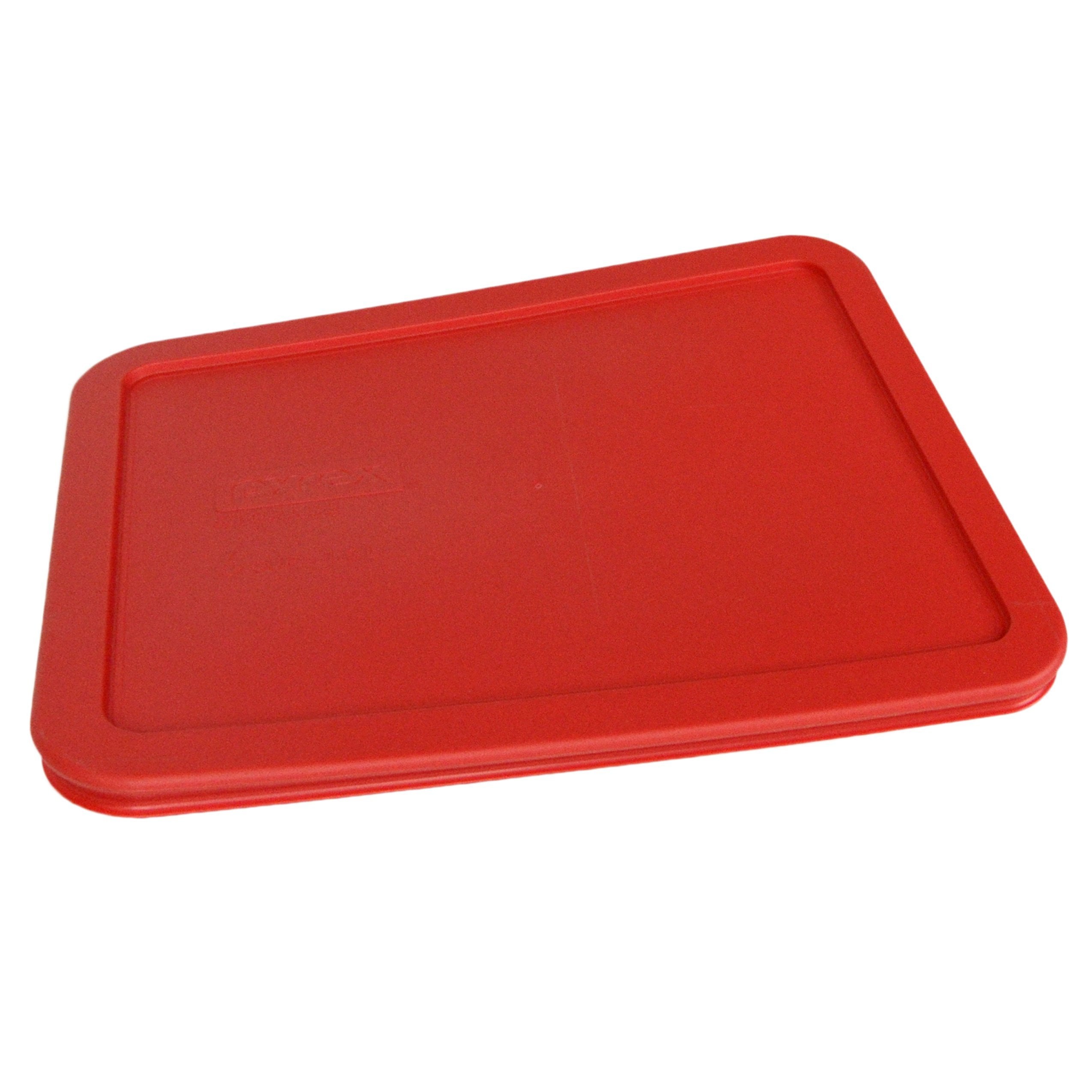 Pyrex 7211-PC red lid, back view showing top rack dishwasher safety.