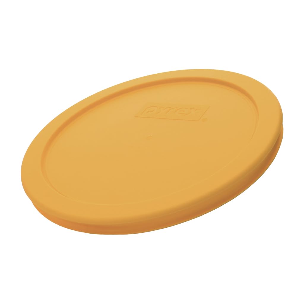 Pyrex 7401-PC lemon-drop yellow lid close-up, durable BPA-free lid for secure storage.