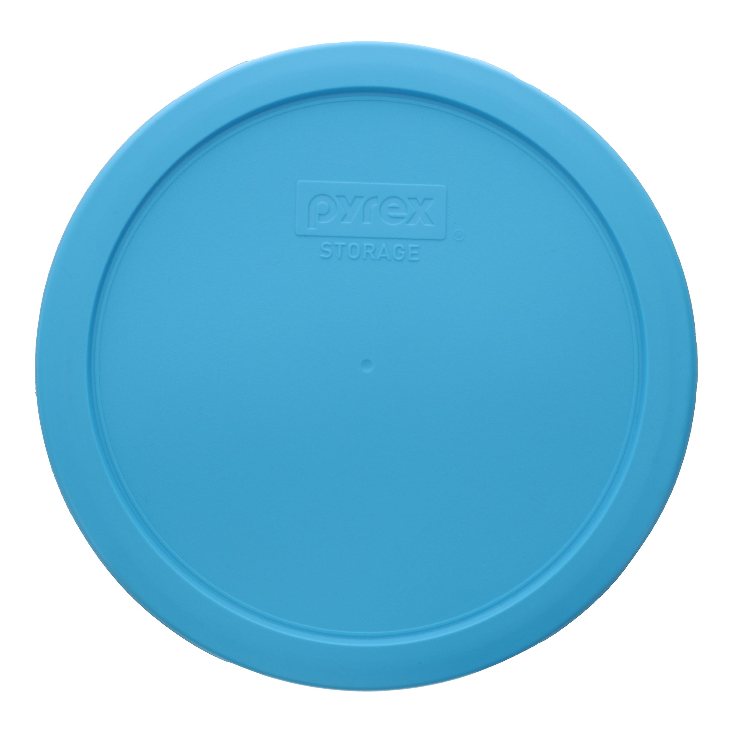 Close-up of Pyrex 7402-PC bright blue lid showing snug fit and durable plastic.