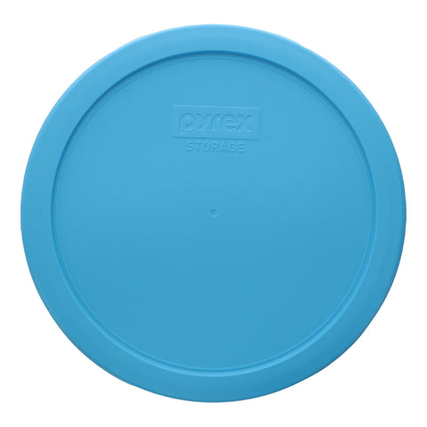 Close-up of Pyrex 7402-PC bright blue lid showing snug fit and durable plastic.