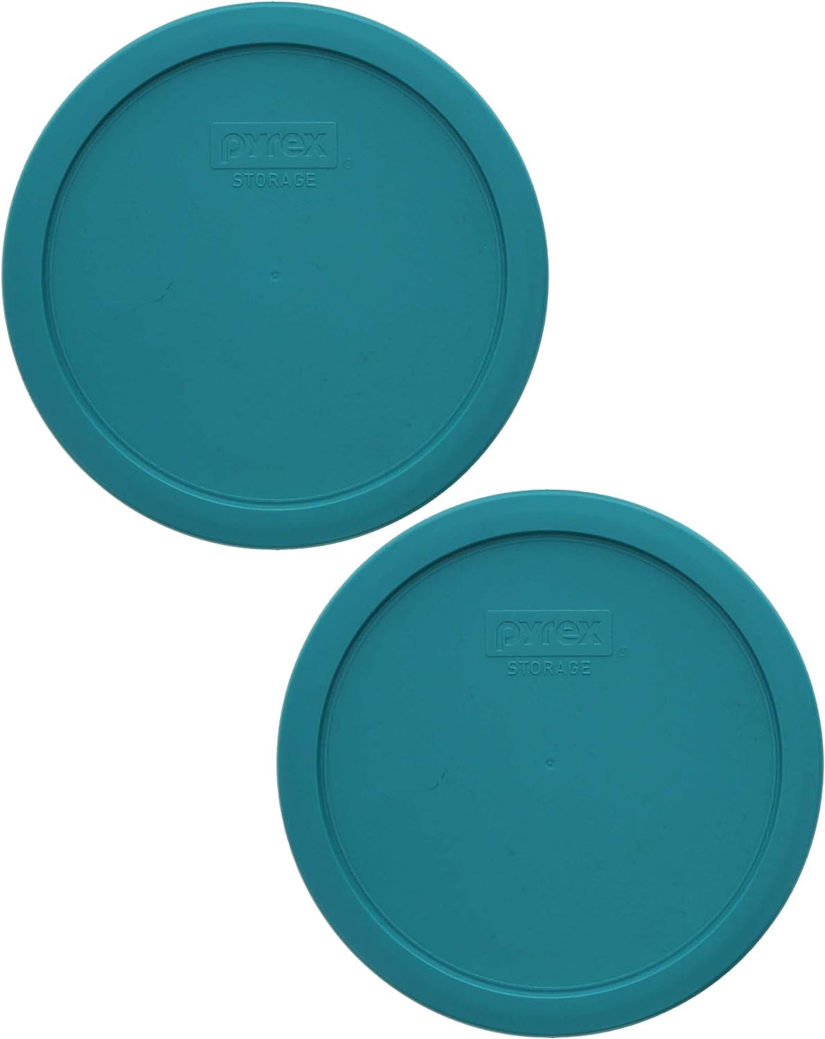 Pyrex turquoise lid on 7-cup bowl, secure fit for fridge storage.