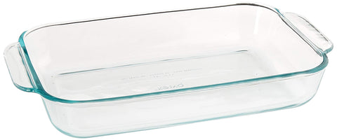 Pyrex Basics 2-quart glass oblong dish, clear and easy to monitor baking
