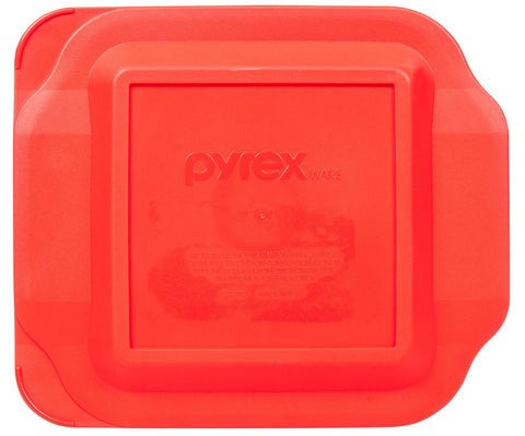 Pyrex Basics 8-square with red cover, freezer-ready for portioning meals.