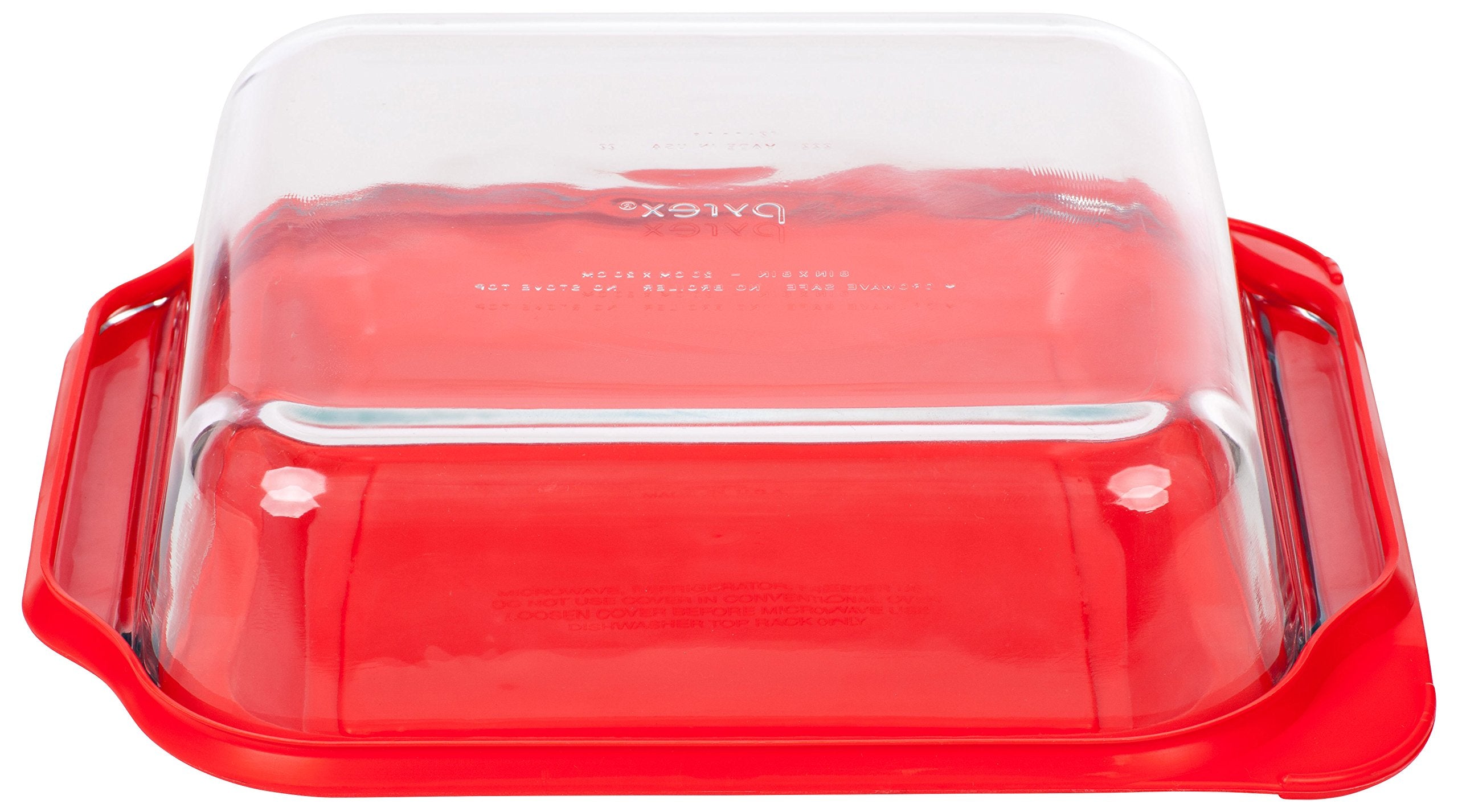Pyrex Basics 8-square with red cover, USA-made reliability for everyday kitchen tasks.