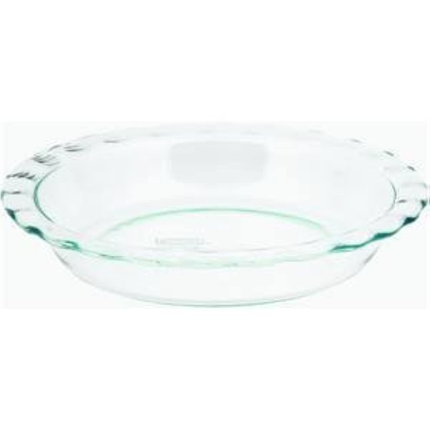 Pyrex C-209 clear fluted rim pie plate front view, showing even heat distribution for baked pies.