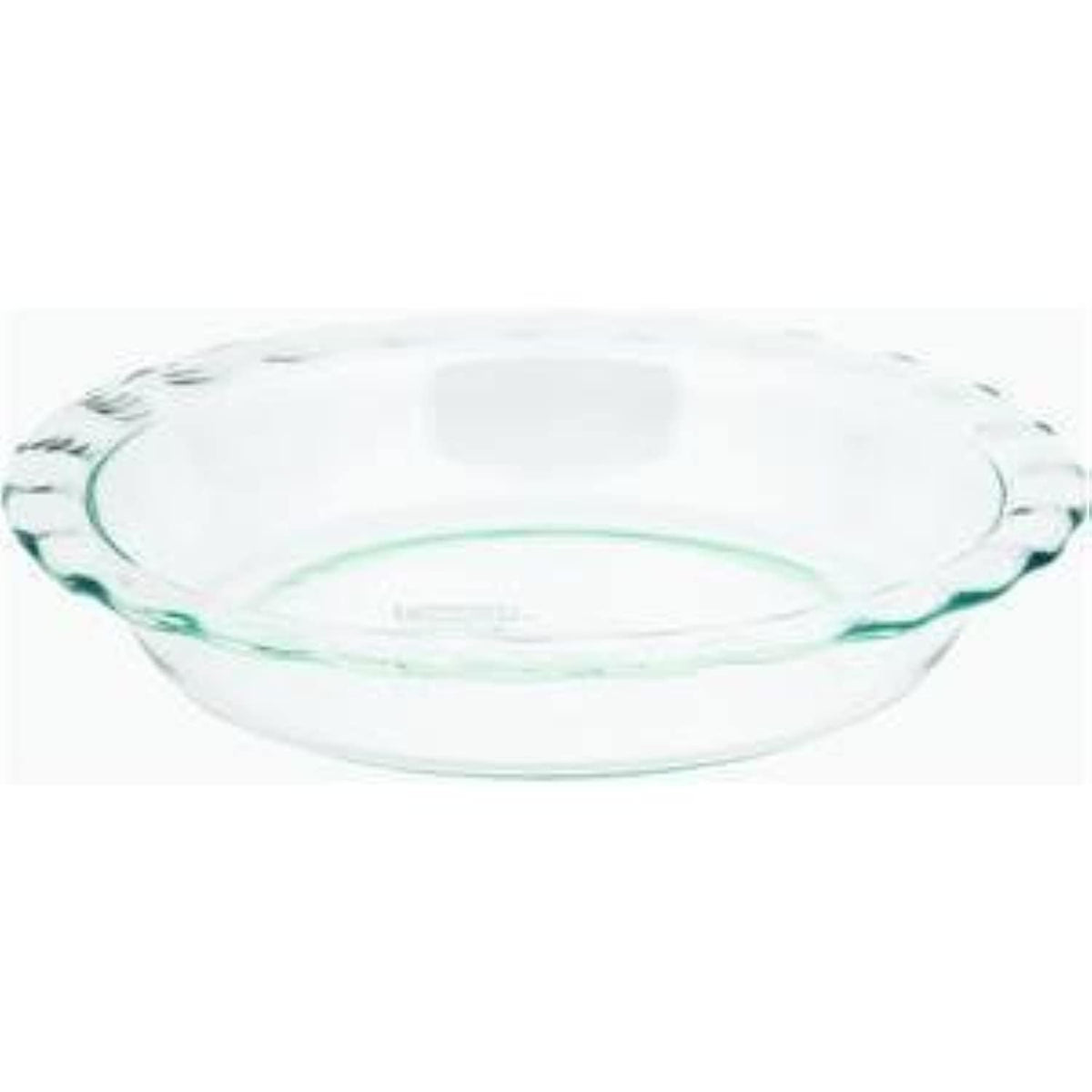 Pyrex C-209 clear fluted rim pie plate front view, showing even heat distribution for baked pies.