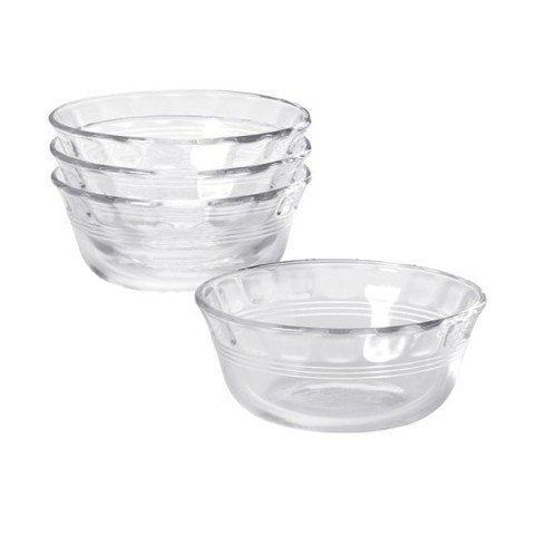 Pyrex custard cups 10oz in clear glass, efficient for serving and even heating.