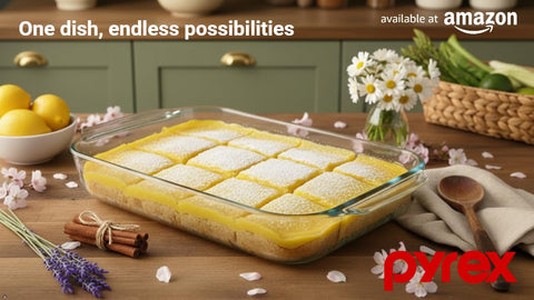 Dishwasher-safe Pyrex dish simplifies cleanup after family dinners.