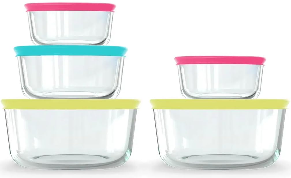 Pyrex 10-piece food storage set: transparent glass containers for fresh leftovers and meal prep