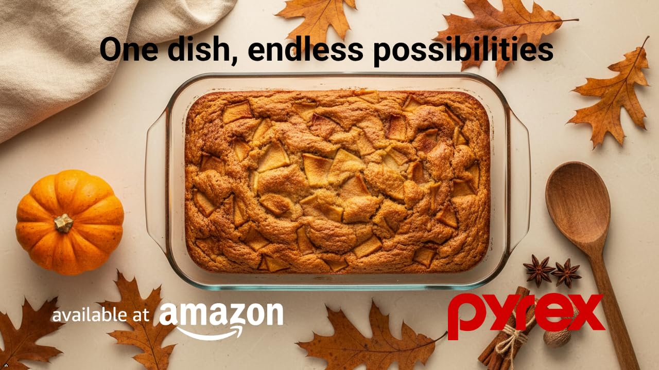 Made in USA Pyrex glass baking dish emphasizing quality kitchenware.