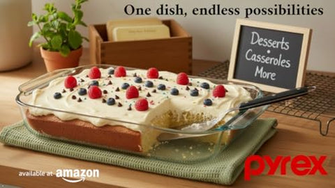 Versatile Pyrex dish for baking, reheating, and daily meals.