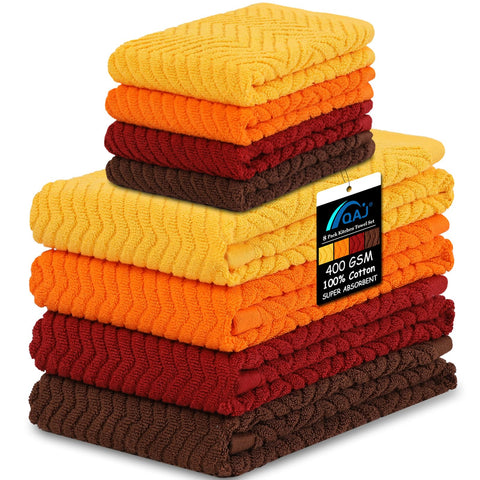 QAJ 100% cotton kitchen towels in 16x25 inches for versatile, high-absorption drying.