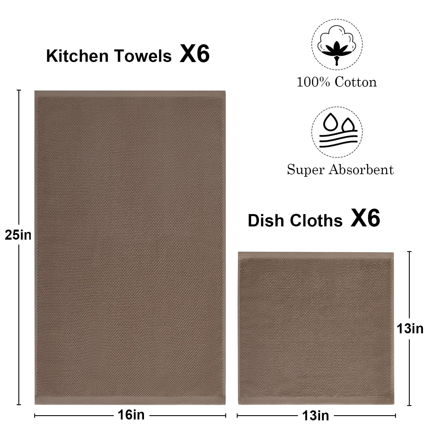 QAJ dishcloths 13x13 inch, compact and lint-free for drying glassware.