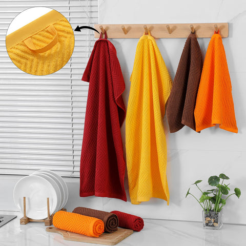 QAJ towels with hanging rings offer easy storage after use.
