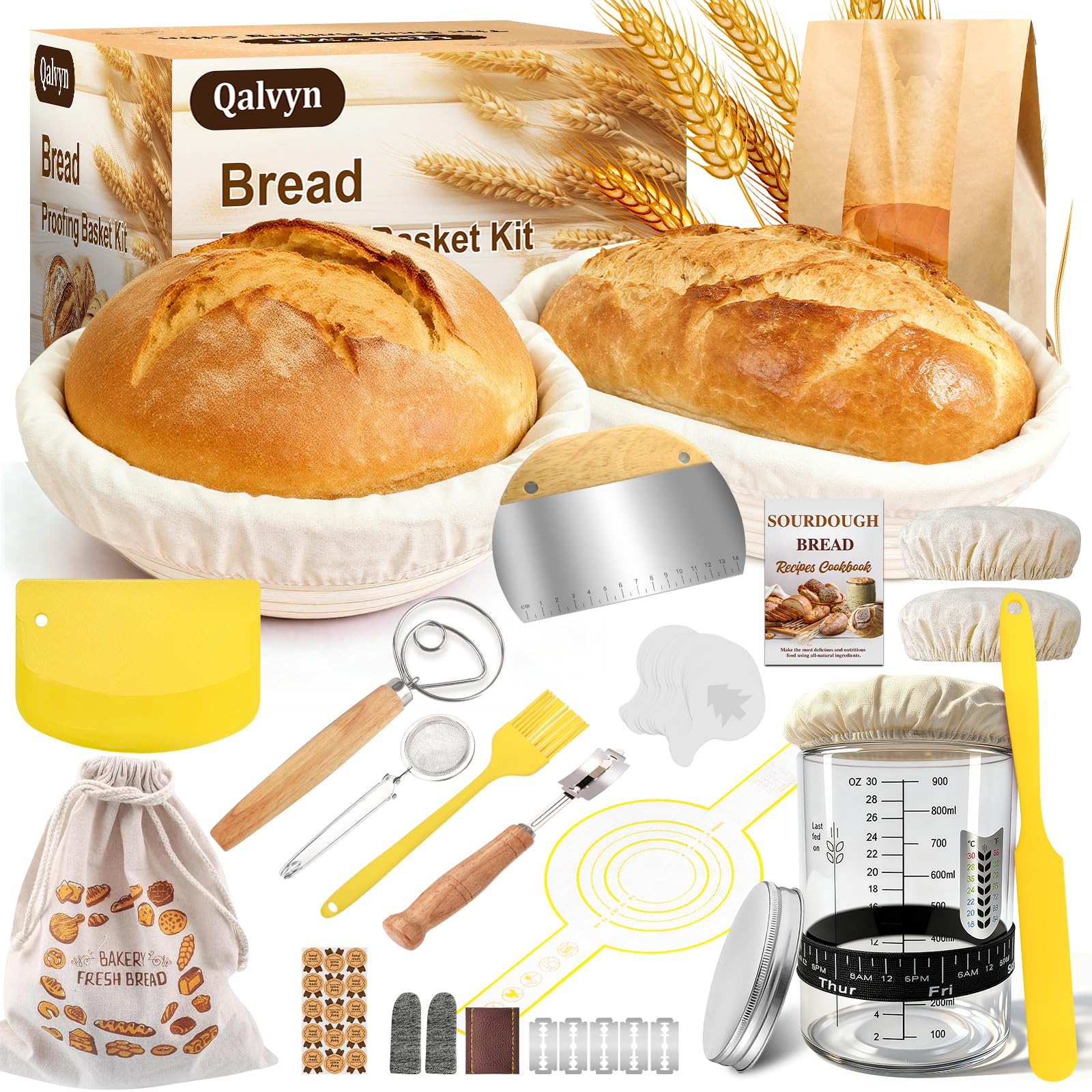 Qalvyn round banneton 9-inch proofing basket for shaping loaves