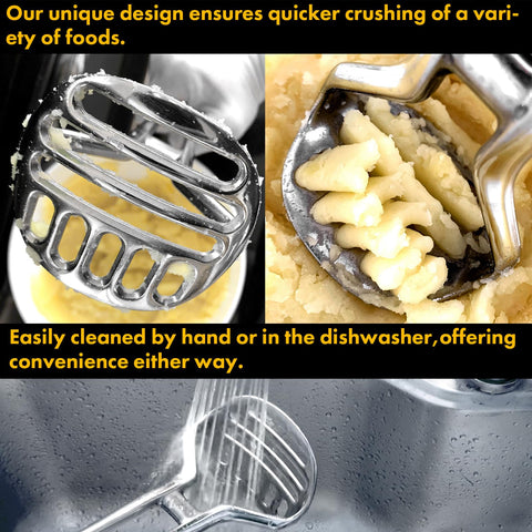 qAp Quality Art Practical masher with different-sized holes for smooth mashing.