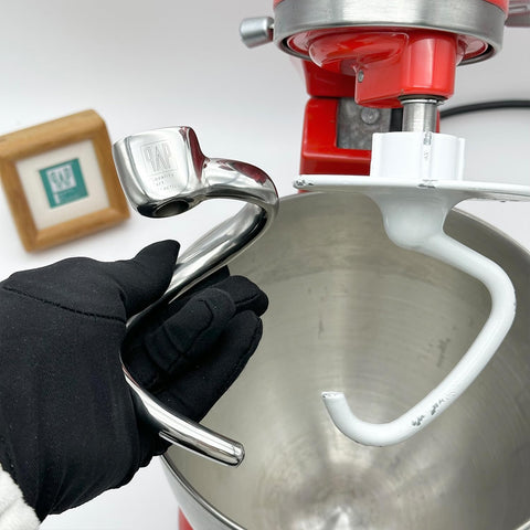No coating stainless steel dough hook close-up for clean finishes
