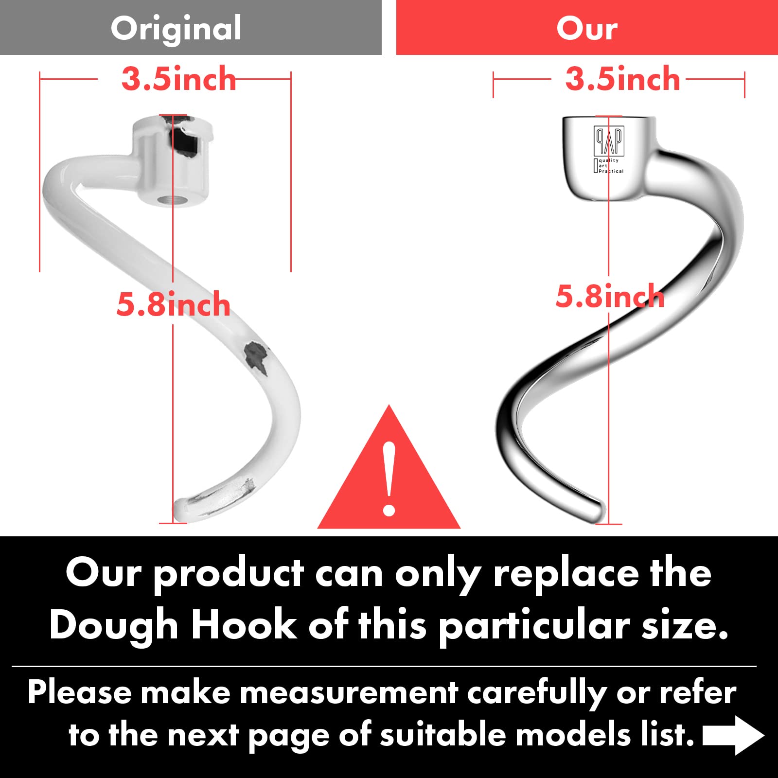 Spiral hook ideal for bread dough and pizza dough with qAp