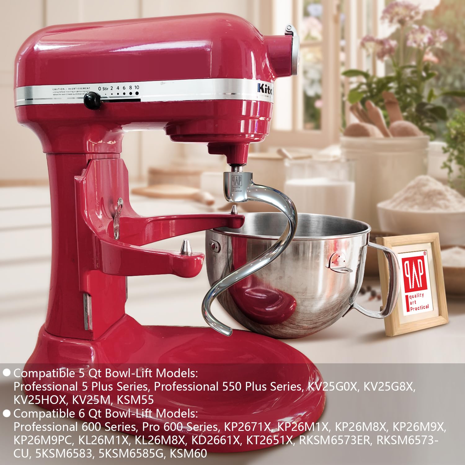 qAp quality art Practical dough hook compatible with 5 Qt KitchenAid for efficient kneading.
