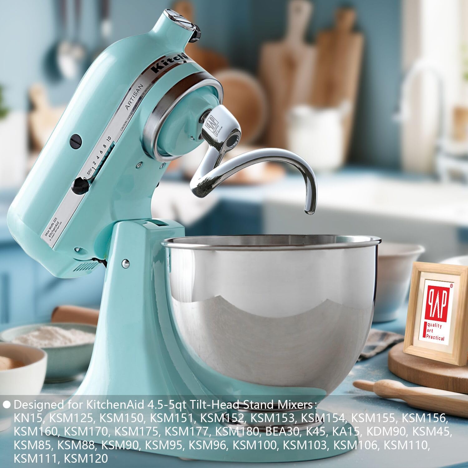 Close-up of the spiral design for efficient bread dough kneading with qAp hook
