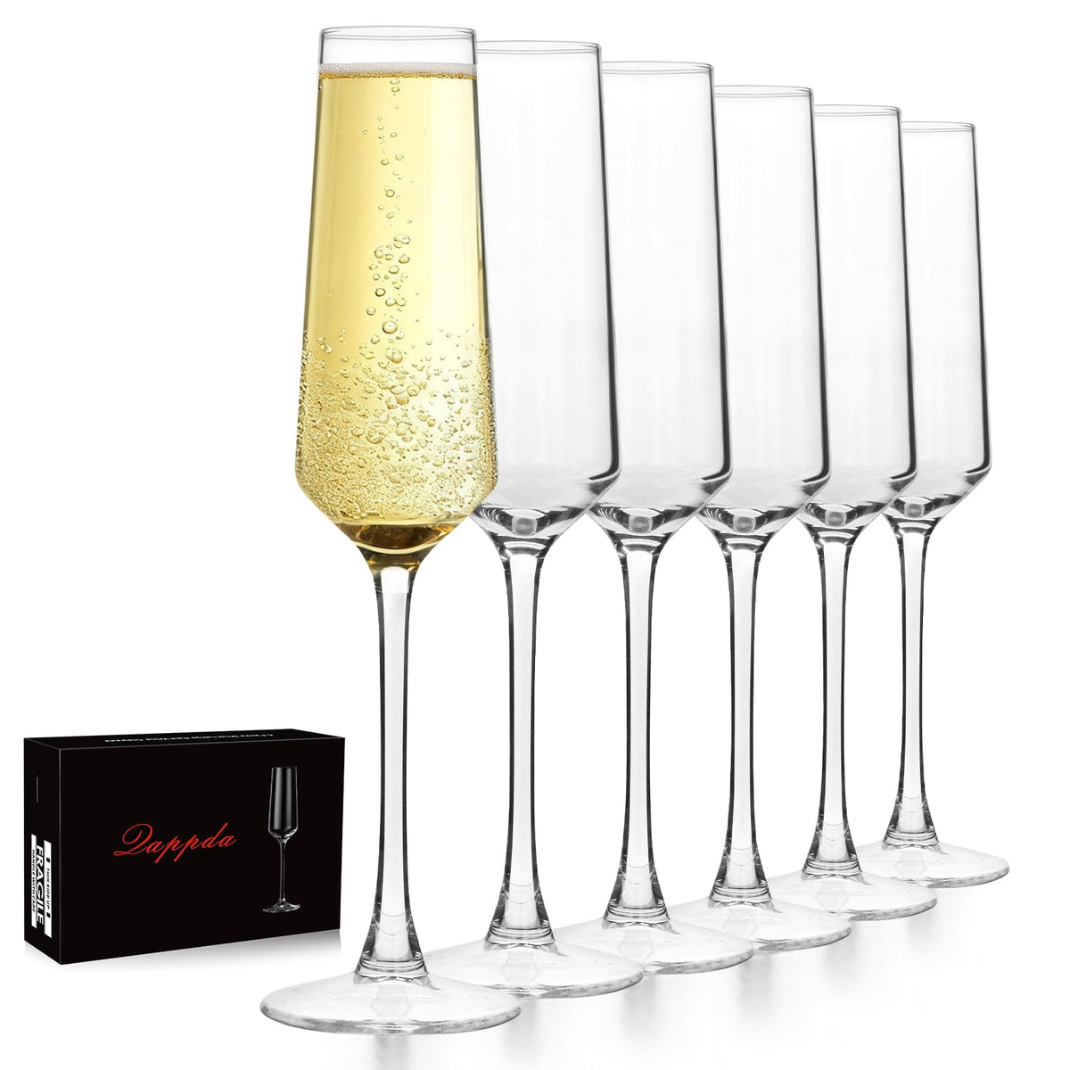 QAPPDA champagne flutes 6-pack with secure gift box for elegant gifting and toasts.