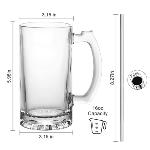 QAPPDA eight-pack glass beer mugs with heavy bases for stability