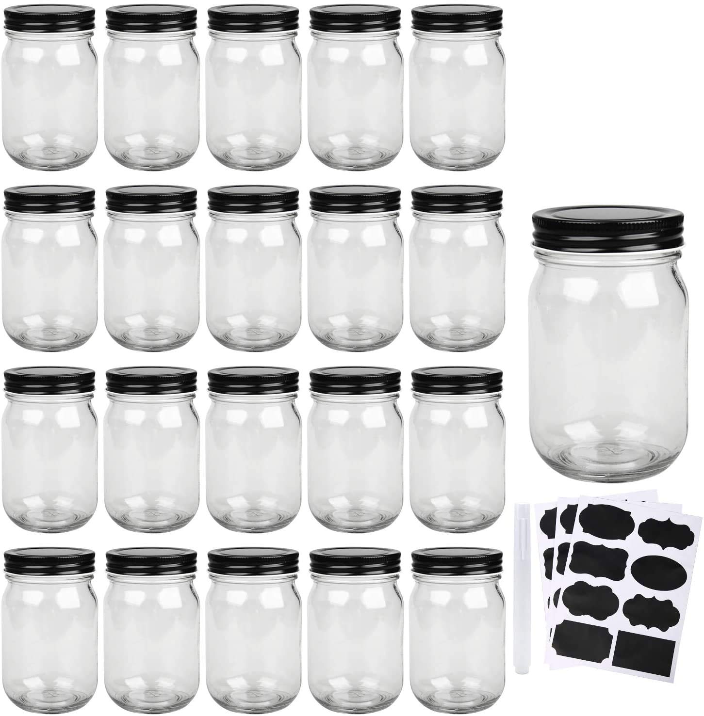 QAPPDA Mason Jars 12oz set with black lids for versatile pantry storage