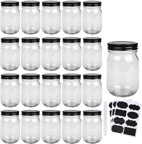 QAPPDA Mason Jars 12oz set with black lids for versatile pantry storage