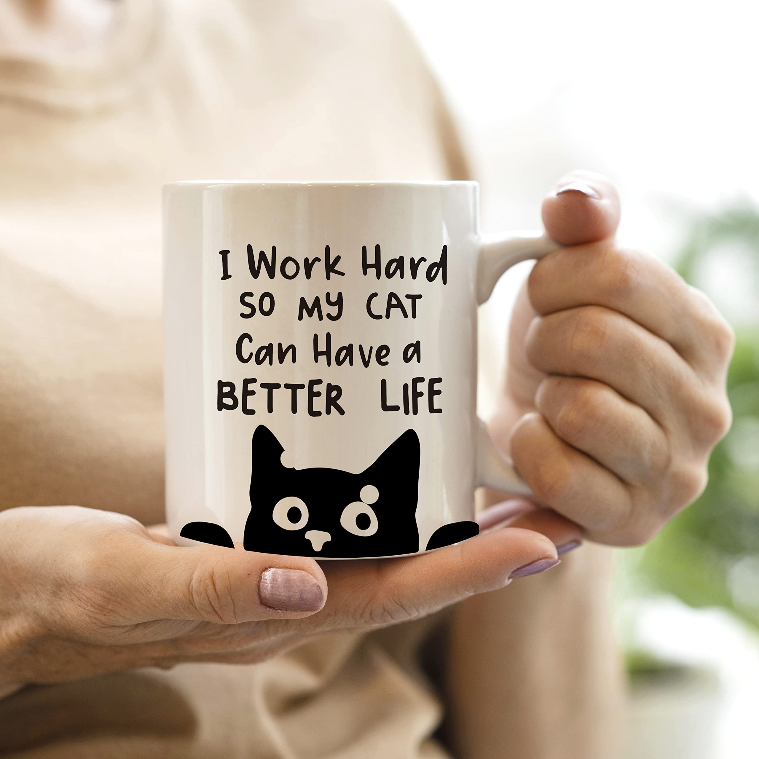QASHWEY cat-design mug highlighting cat-life print for cat lovers.