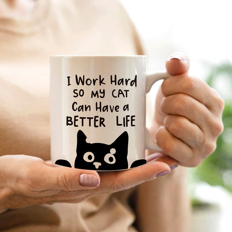 QASHWEY cat-design mug highlighting cat-life print for cat lovers.