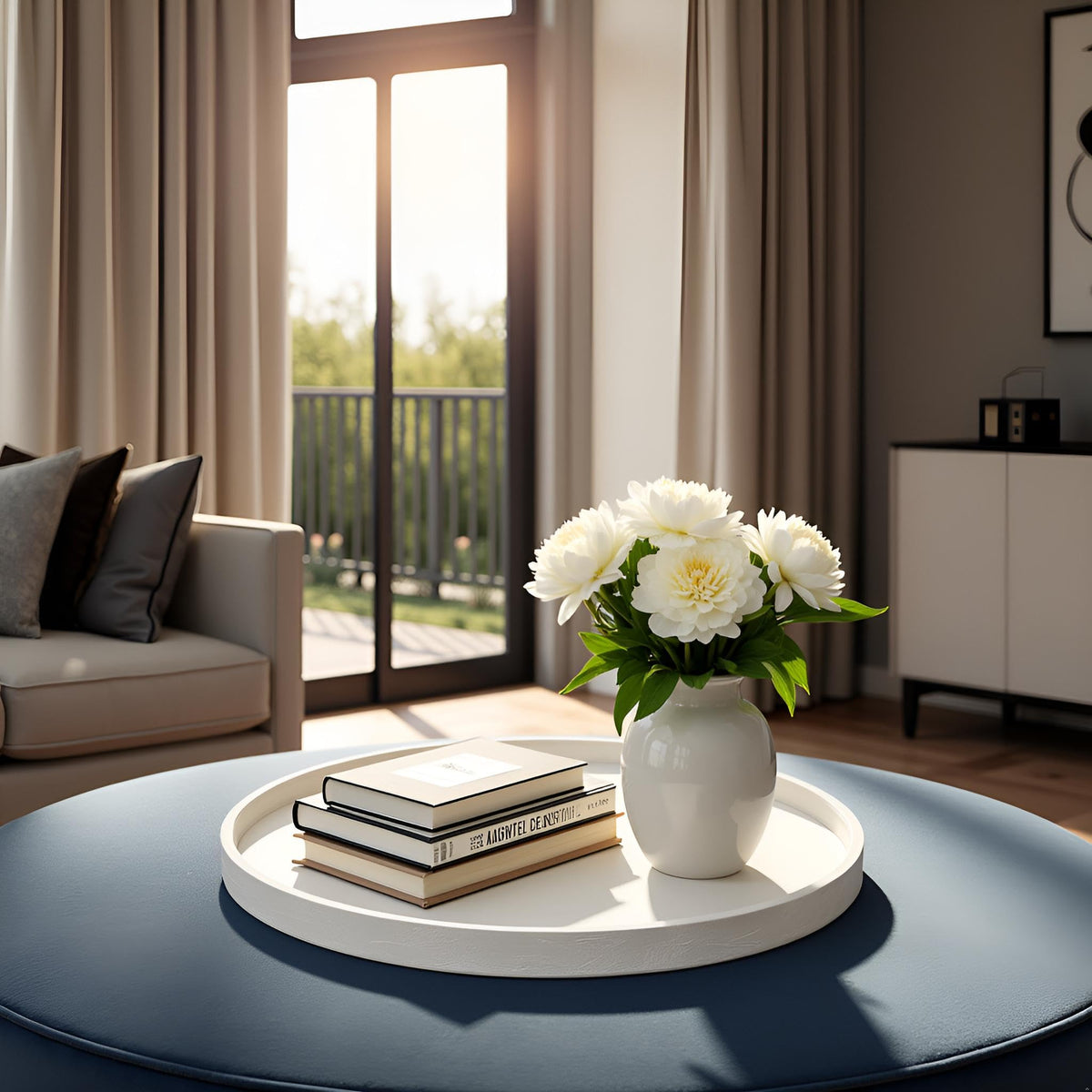 QAVOL leather round tray with circular design for stylish serving