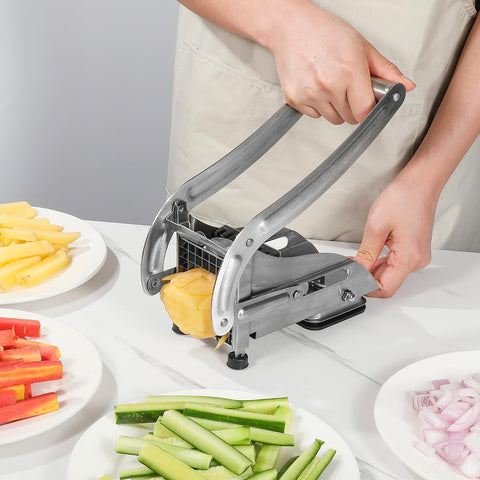 QBGSFSYG versatile cutter creates sticks or cubes from carrots and cucumbers.