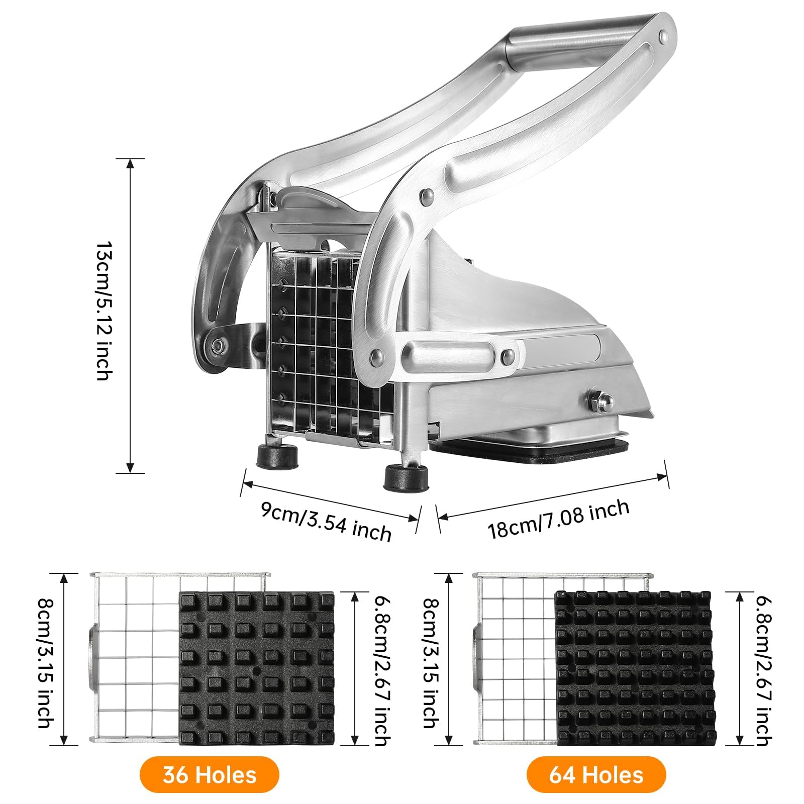 QBGSFSYG dual blades provide 1/2 and 1/3 inch cuts for uniform fries.